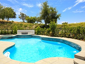 Remodeled residential pool area in Orange County, CA